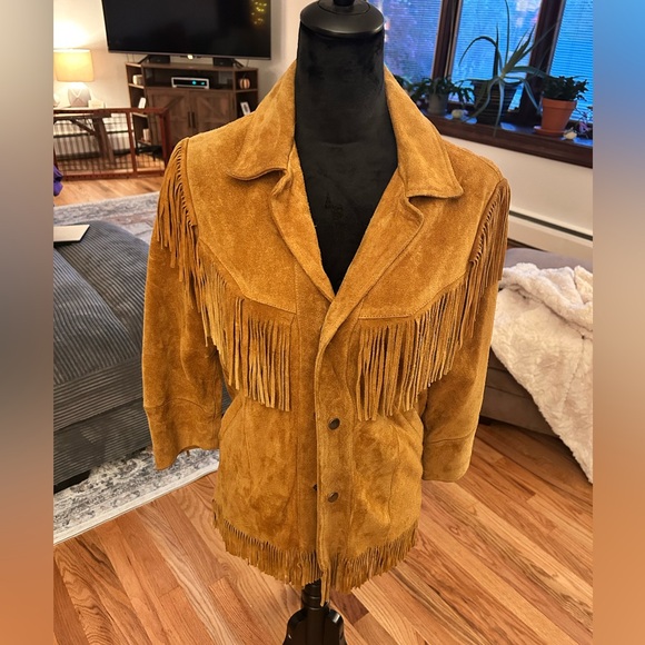 Excelled Other - Stylish Tan Suede Fringe Jacket